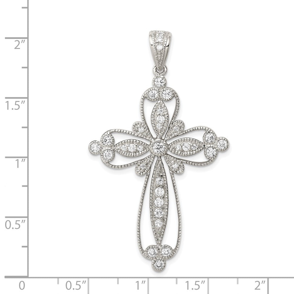 Sterlingsilber Rhodiniert Zirkonia Filigran Kreuz Anhänger