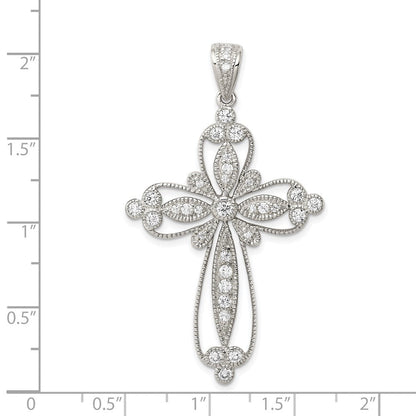 Sterlingsilber Rhodiniert Zirkonia Filigran Kreuz Anhänger