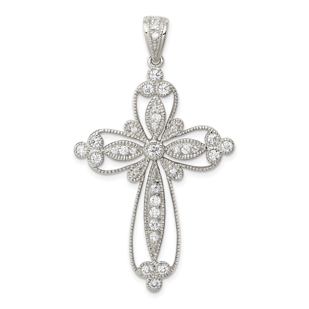 Sterlingsilber Rhodiniert Zirkonia Filigran Kreuz Anhänger