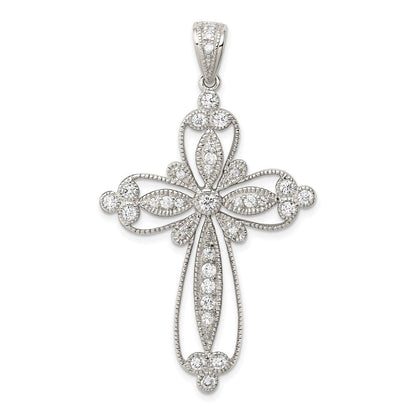 Sterlingsilber Rhodiniert Zirkonia Filigran Kreuz Anhänger