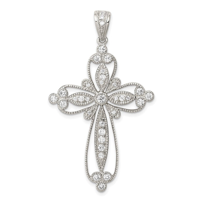 Sterlingsilber Rhodiniert Zirkonia Filigran Kreuz Anhänger