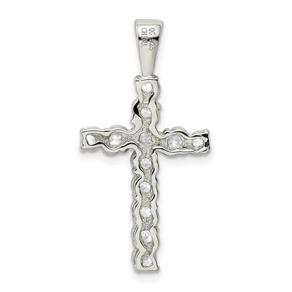 Sterlingsilber Rhodiniert Zirkonia Lateinisch Kreuz Anhänger