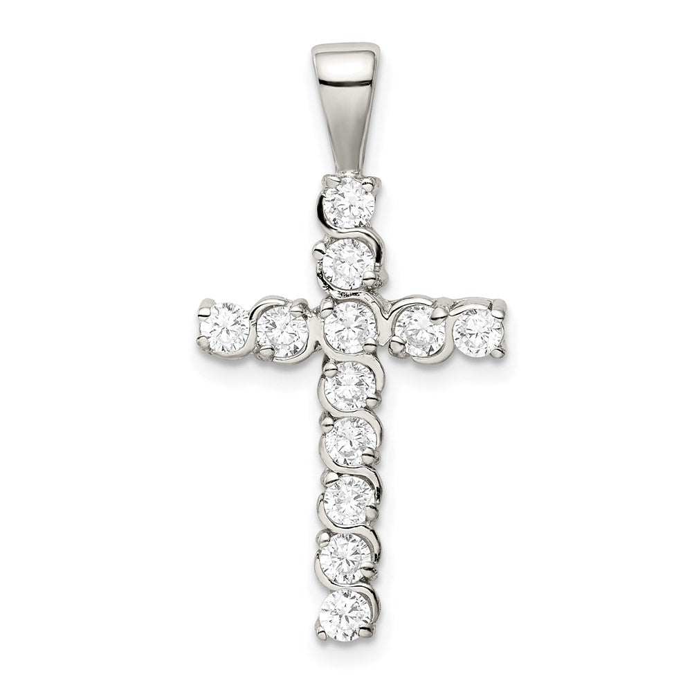 Sterlingsilber Rhodiniert Zirkonia Lateinisch Kreuz Anhänger