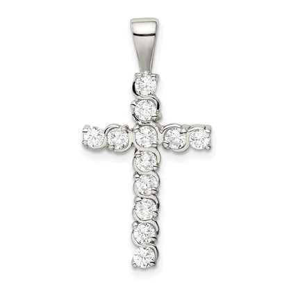 Sterlingsilber Rhodiniert Zirkonia Lateinisch Kreuz Anhänger