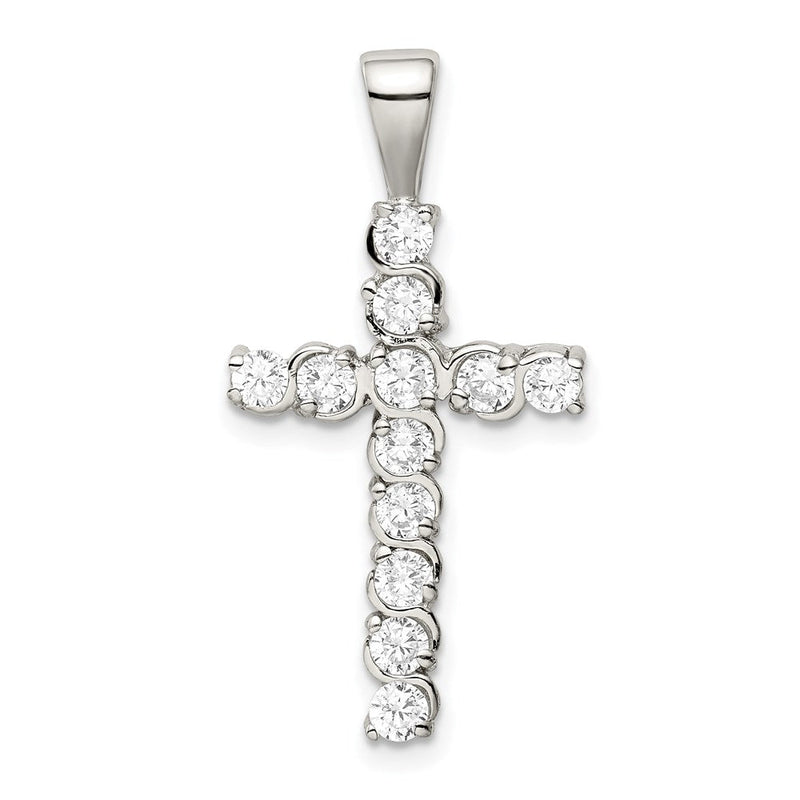 Sterlingsilber Rhodiniert Zirkonia Lateinisch Kreuz Anhänger