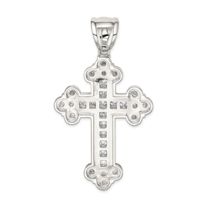 Sterlingsilber Rhodiniert Zirkonia Knospend Kreuz Anhänger