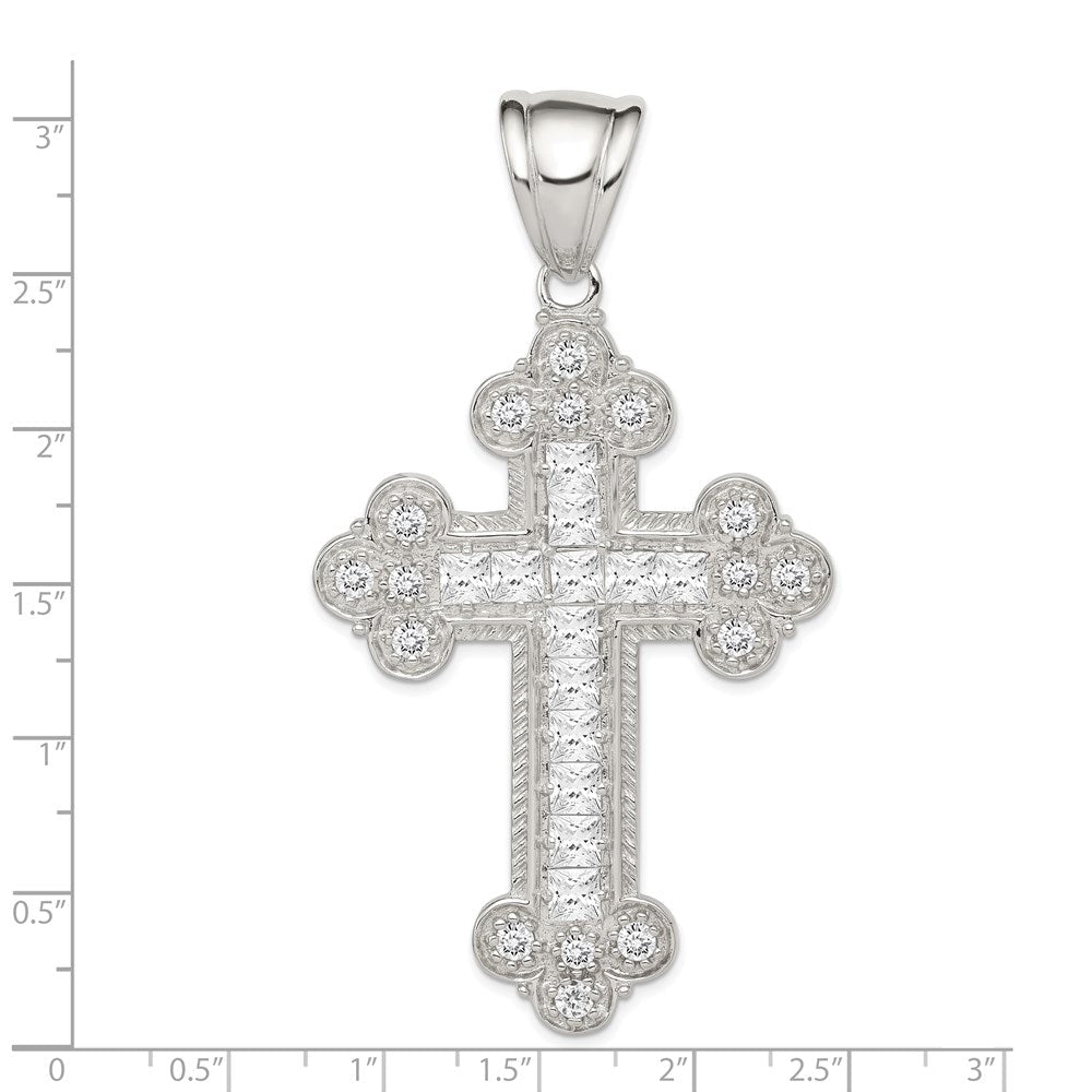 Sterlingsilber Rhodiniert Zirkonia Knospend Kreuz Anhänger
