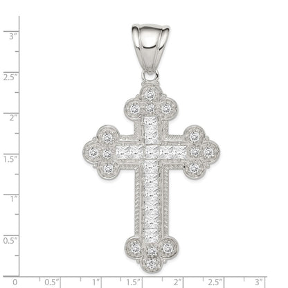 Sterlingsilber Rhodiniert Zirkonia Knospend Kreuz Anhänger