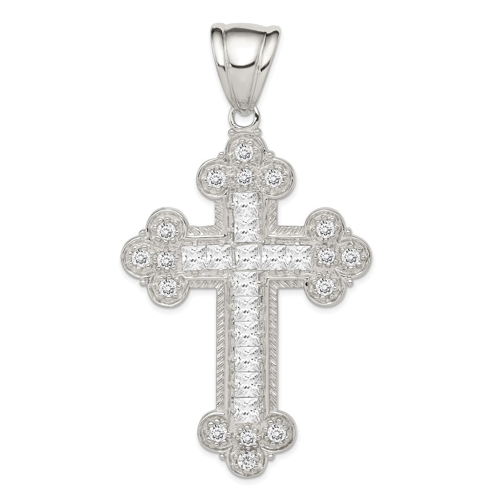 Sterlingsilber Rhodiniert Zirkonia Knospend Kreuz Anhänger