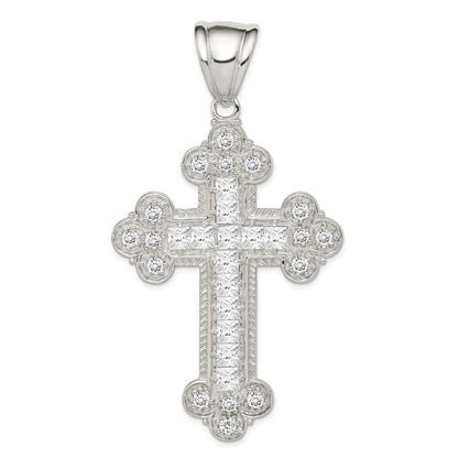 Sterlingsilber Rhodiniert Zirkonia Knospend Kreuz Anhänger