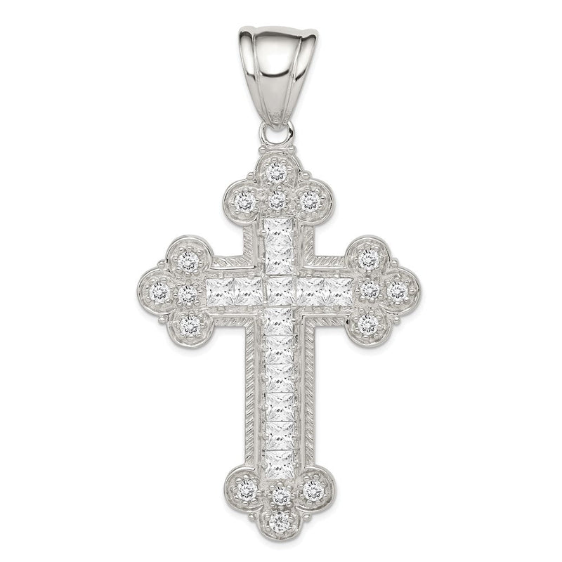 Sterlingsilber Rhodiniert Zirkonia Knospend Kreuz Anhänger