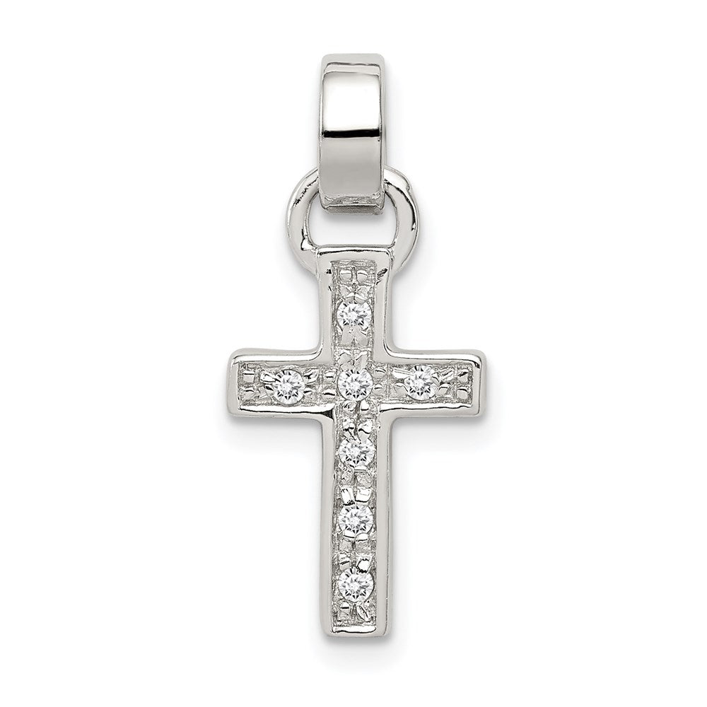 Sterlingsilber Rhodiniert Zirkonia Lateinisch Kreuz Anhänger