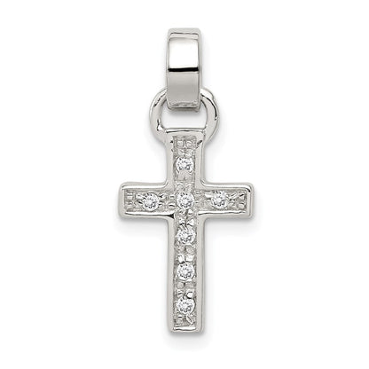 Sterlingsilber Rhodiniert Zirkonia Lateinisch Kreuz Anhänger