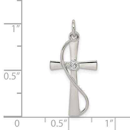 Sterlingsilber Rhodiniert Zirkonia Kreuz Anhänger