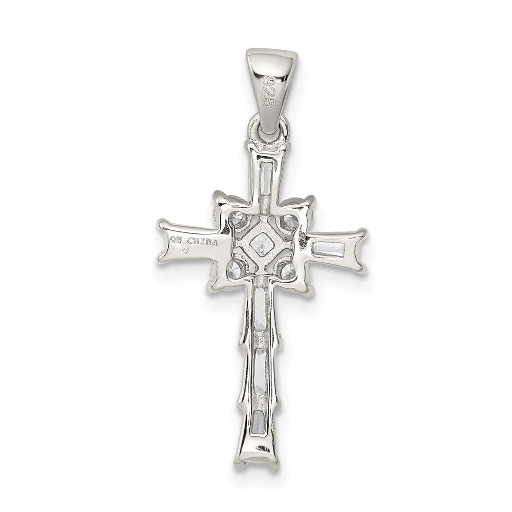 Sterlingsilber Rhodiniert Zirkonia Lateinisch Kreuz Anhänger