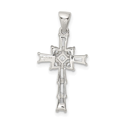 Sterlingsilber Rhodiniert Zirkonia Lateinisch Kreuz Anhänger