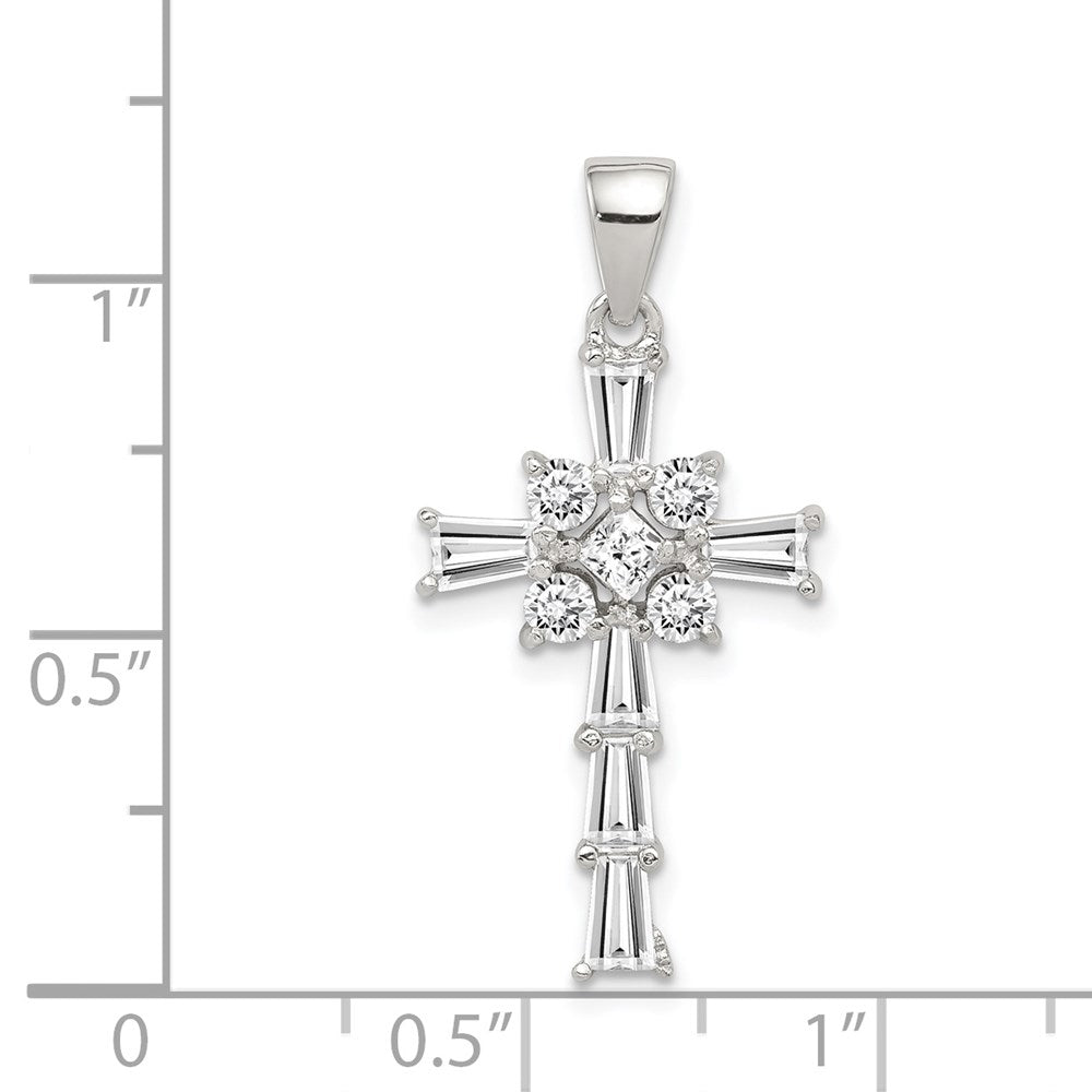 Sterlingsilber Rhodiniert Zirkonia Lateinisch Kreuz Anhänger