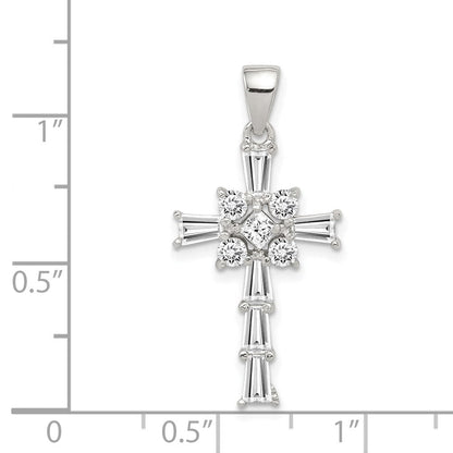 Sterlingsilber Rhodiniert Zirkonia Lateinisch Kreuz Anhänger