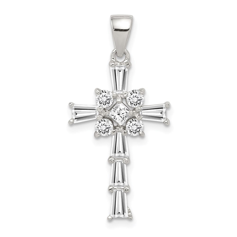 Sterlingsilber Rhodiniert Zirkonia Lateinisch Kreuz Anhänger