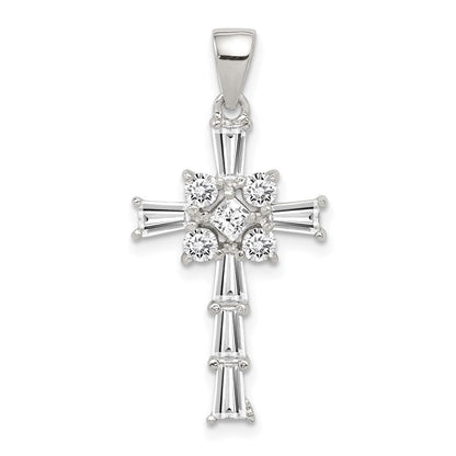 Sterlingsilber Rhodiniert Zirkonia Lateinisch Kreuz Anhänger
