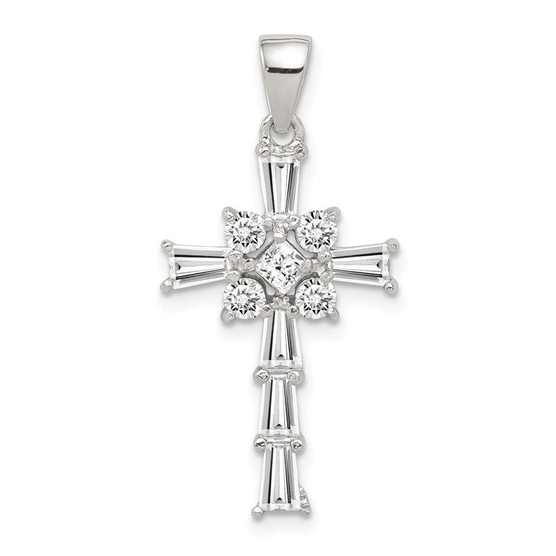 Sterlingsilber Rhodiniert Zirkonia Lateinisch Kreuz Anhänger