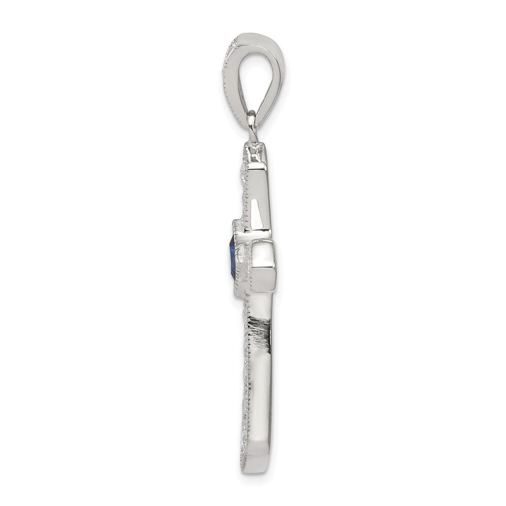 Sterlingsilber Rhodiniert Blau Zirkonia Mittig & Passion Kreuz Anhänger