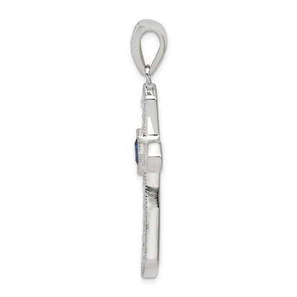 Sterlingsilber Rhodiniert Blau Zirkonia Mittig & Passion Kreuz Anhänger