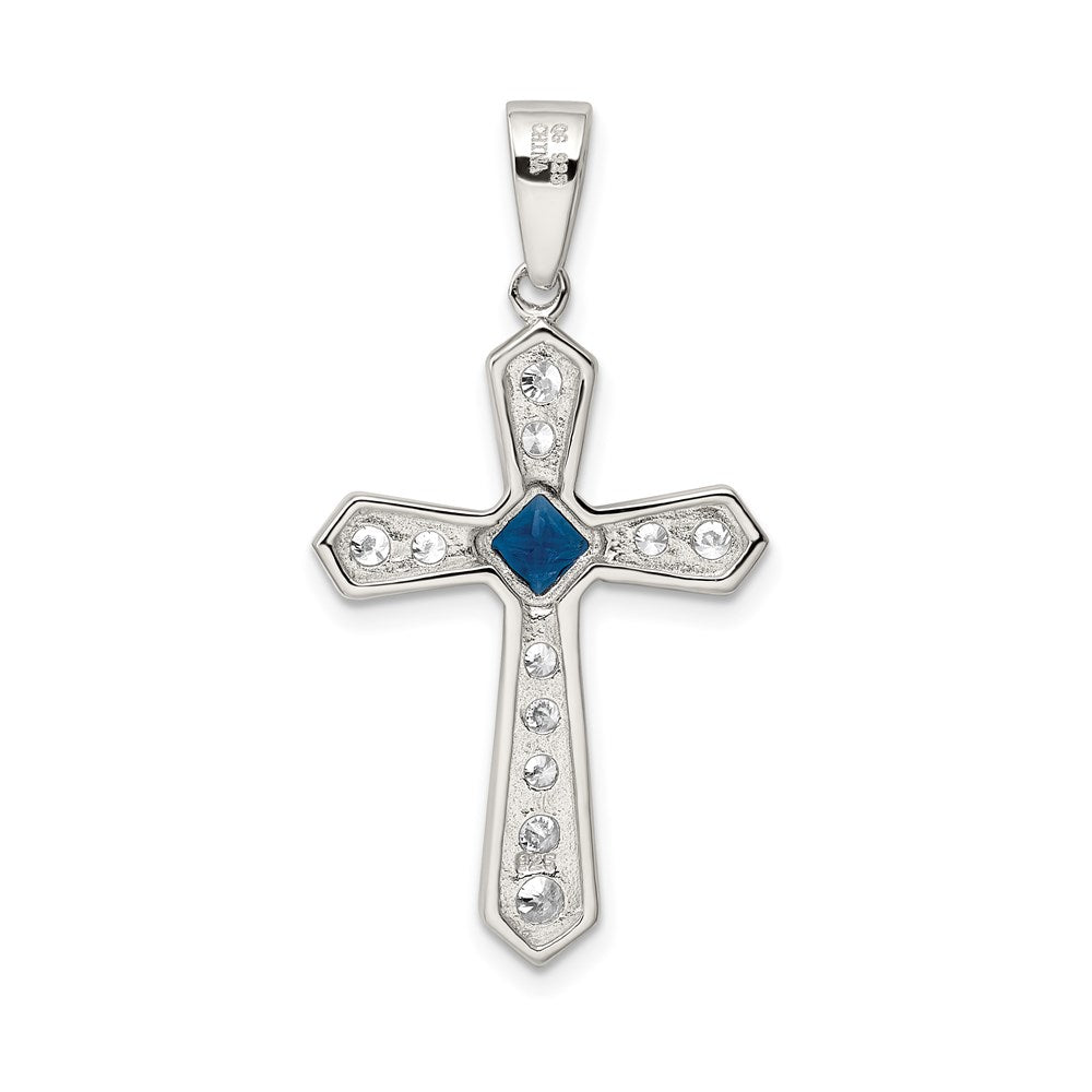 Sterlingsilber Rhodiniert Blau Zirkonia Mittig & Passion Kreuz Anhänger
