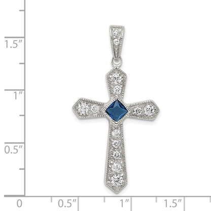 Sterlingsilber Rhodiniert Blau Zirkonia Mittig & Passion Kreuz Anhänger