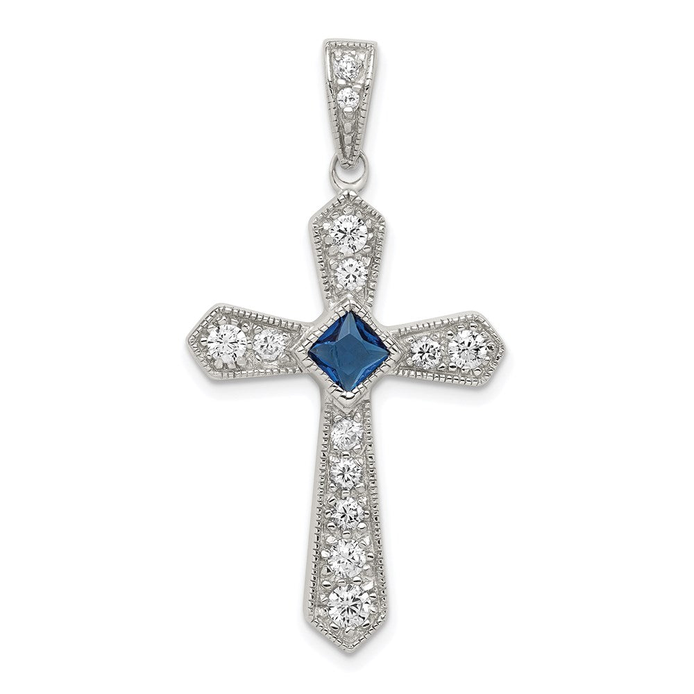Sterlingsilber Rhodiniert Blau Zirkonia Mittig & Passion Kreuz Anhänger