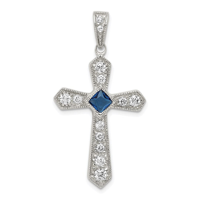 Sterlingsilber Rhodiniert Blau Zirkonia Mittig & Passion Kreuz Anhänger