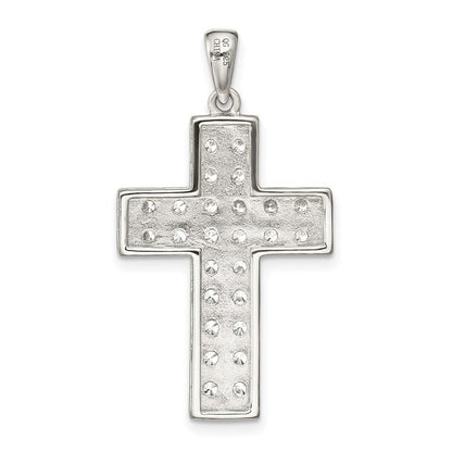 Sterlingsilber Rhodiniert Zirkonia Lateinisch Kreuz Anhänger