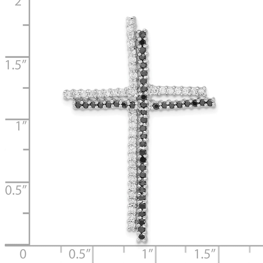 Sterlingsilber Schwarz & Klar Zirkonia Kreuz Anhänger