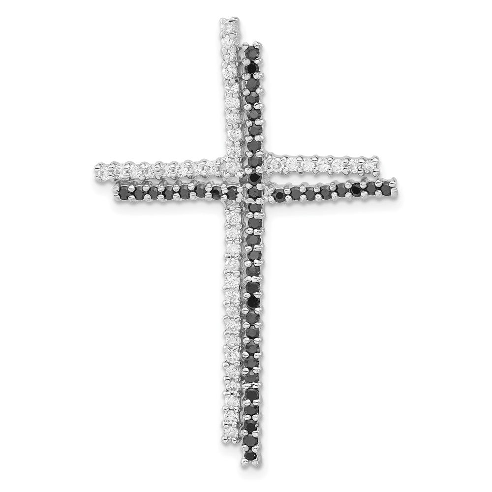 Sterlingsilber Schwarz & Klar Zirkonia Kreuz Anhänger