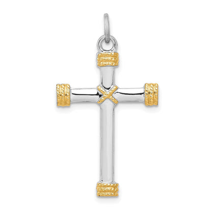 Sterlingsilber Rhodiniert & 18K Vergoldet Kordel Kreuz Anhänger