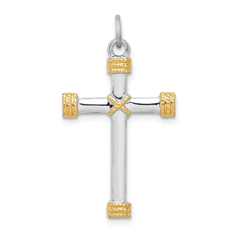 Sterlingsilber Rhodiniert & 18K Vergoldet Kordel Kreuz Anhänger