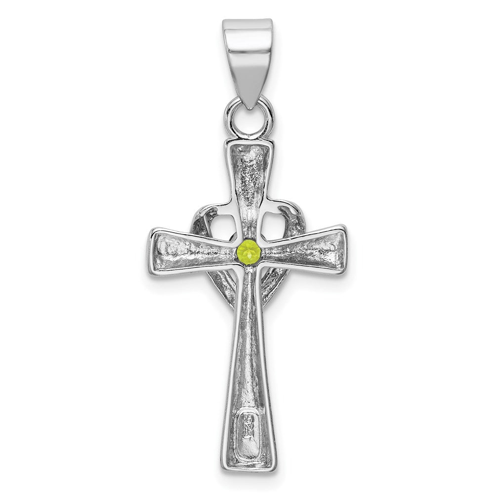 Sterlingsilber Rhodium-platedperidot Herz Kreuz Anhänger