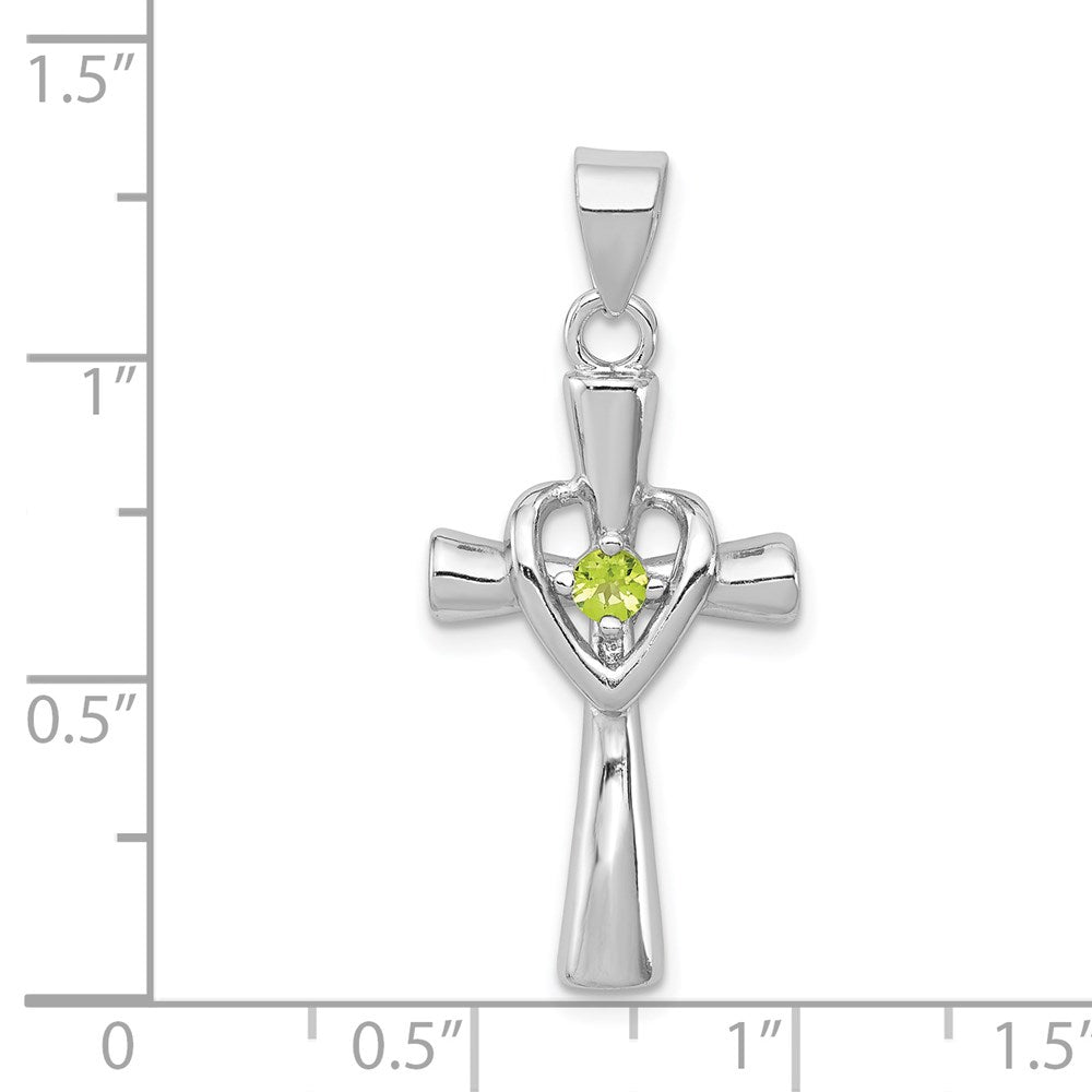 Sterlingsilber Rhodium-platedperidot Herz Kreuz Anhänger