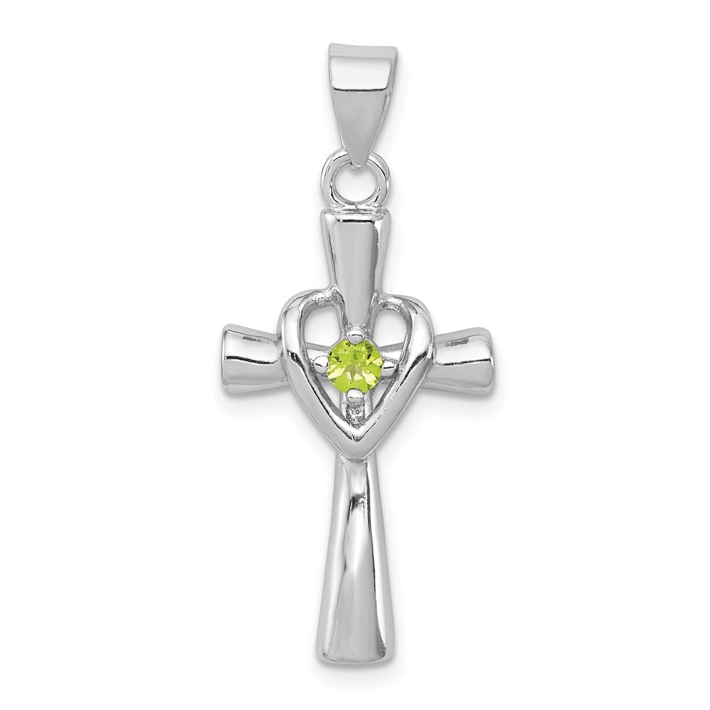 Sterlingsilber Rhodium-platedperidot Herz Kreuz Anhänger