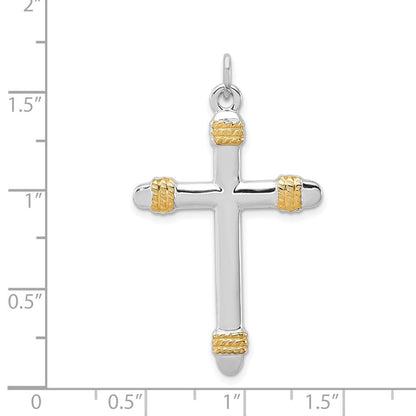 Sterlingsilber Rhodiniert & 18K Vergoldet Kordel Kreuz Anhänger