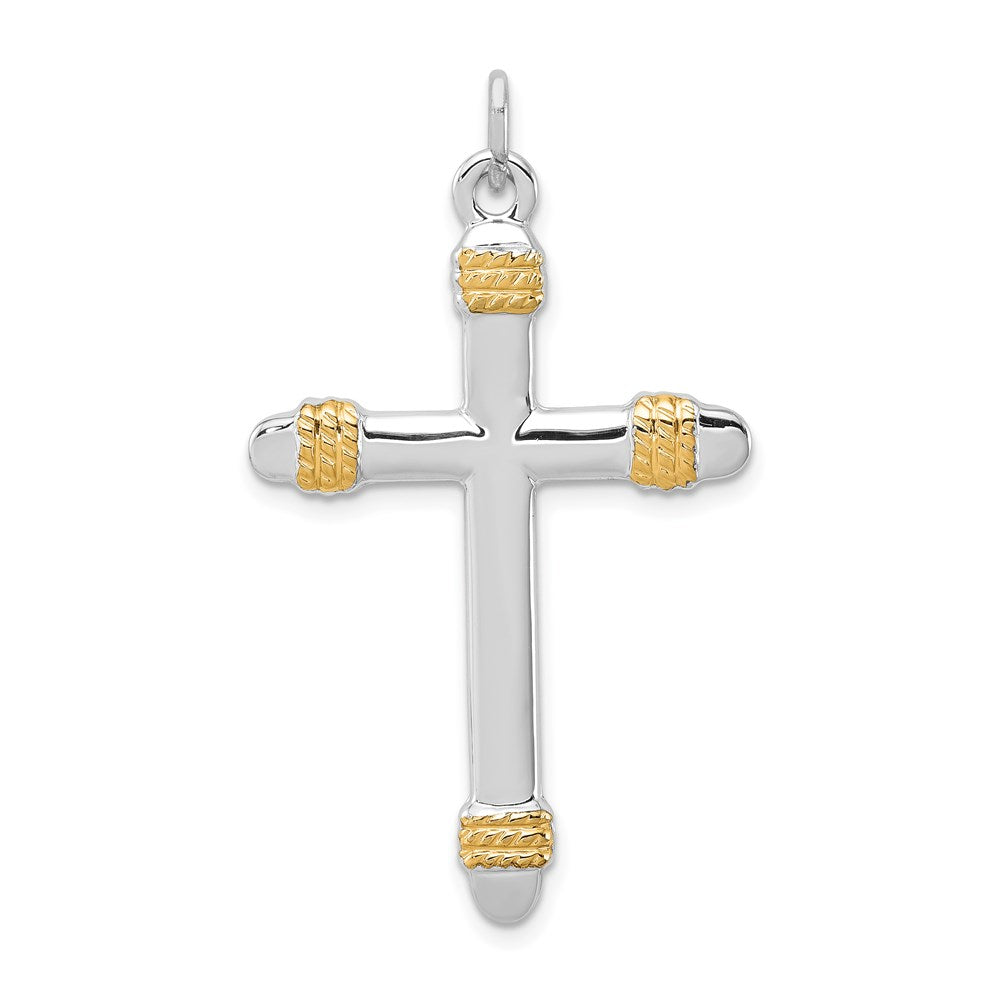 Sterlingsilber Rhodiniert & 18K Vergoldet Kordel Kreuz Anhänger