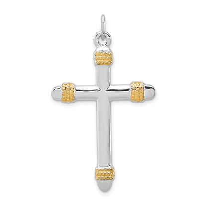 Sterlingsilber Rhodiniert & 18K Vergoldet Kordel Kreuz Anhänger