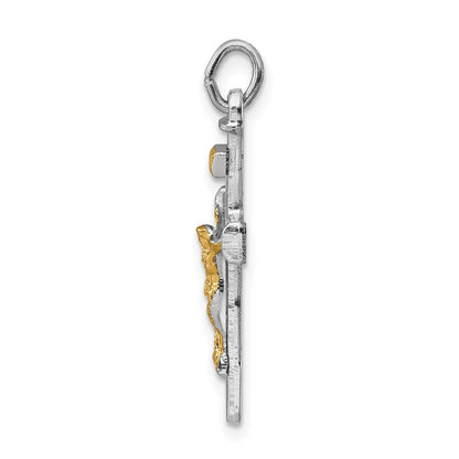 Sterlingsilber Rhodiniert & 18K Vergoldet Kruzifix Charm