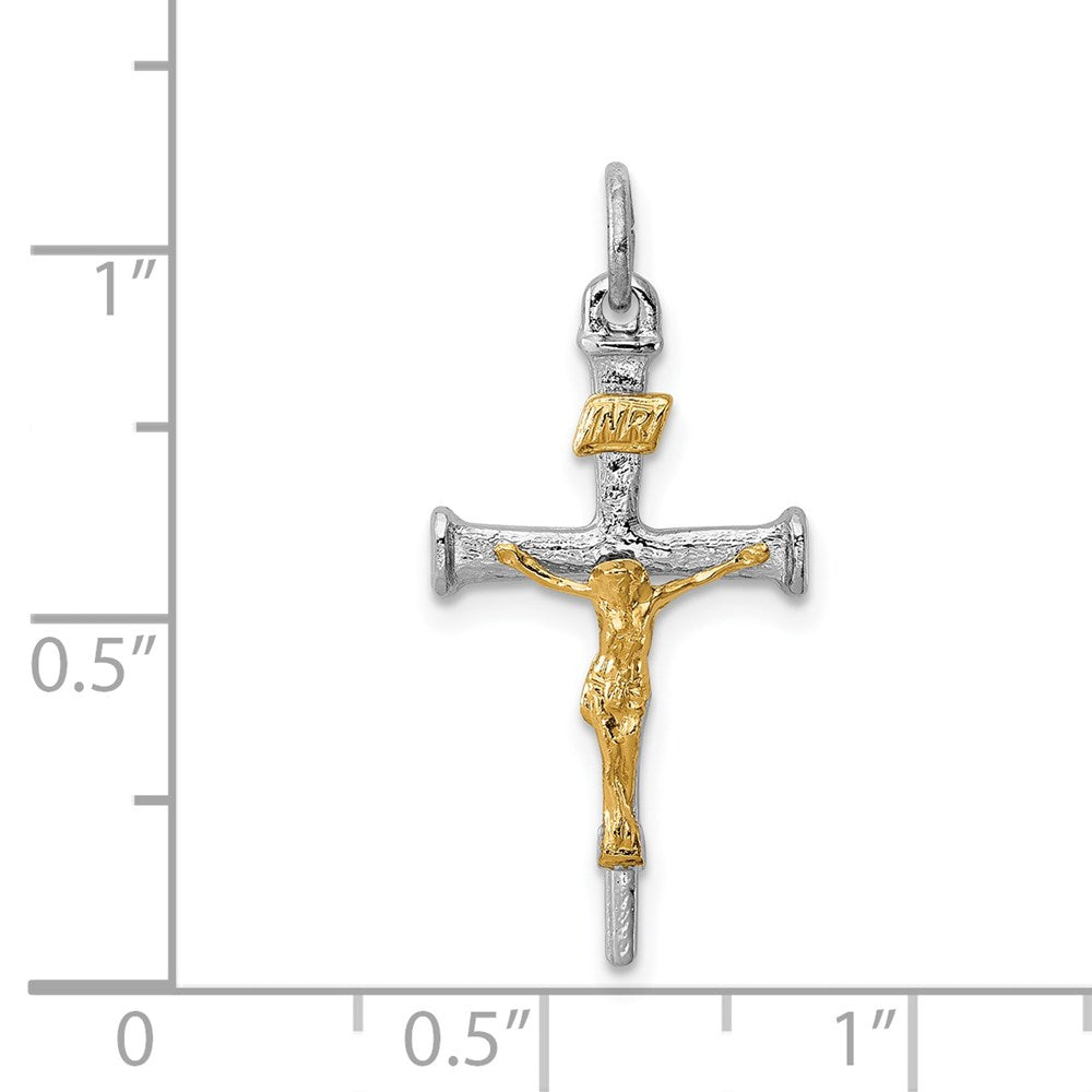 Sterlingsilber Rhodiniert & 18K Vergoldet Kruzifix Charm