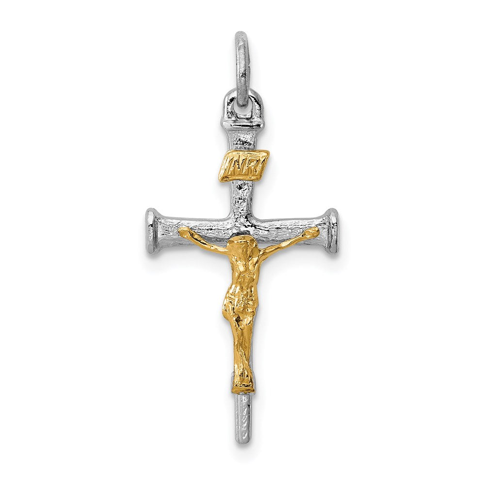 Sterlingsilber Rhodiniert & 18K Vergoldet Kruzifix Charm