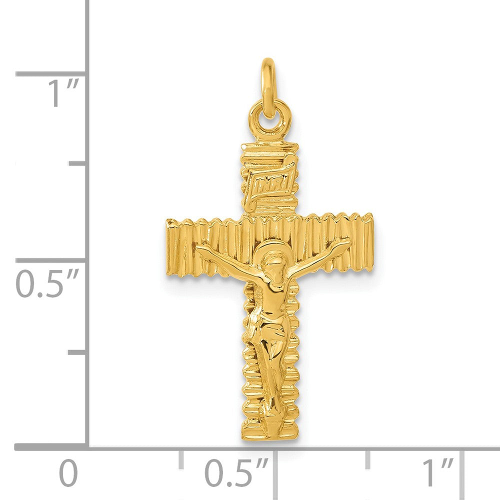 Sterlingsilber & 24K Vergoldet Poliert Strukturiert Inri Kruzifix Charm