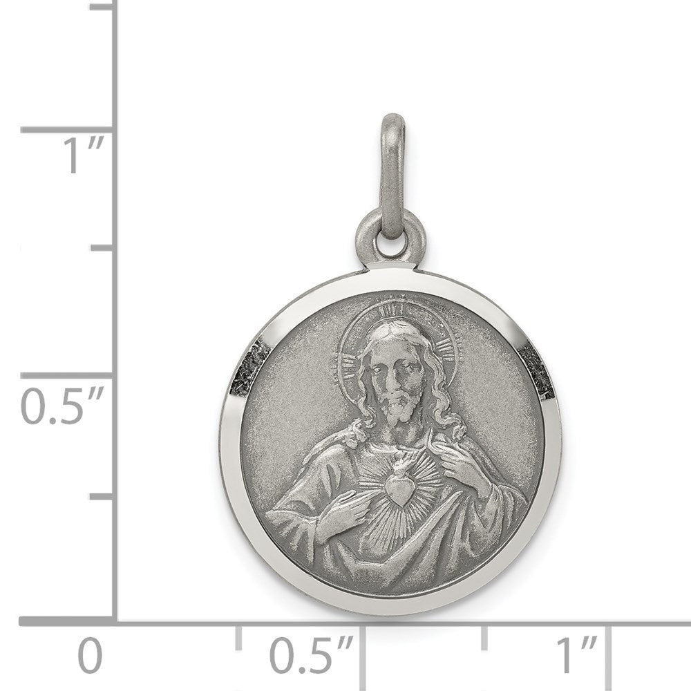 Sterlingsilber Antikisiert Heilig Herz Of Jesus Medaille