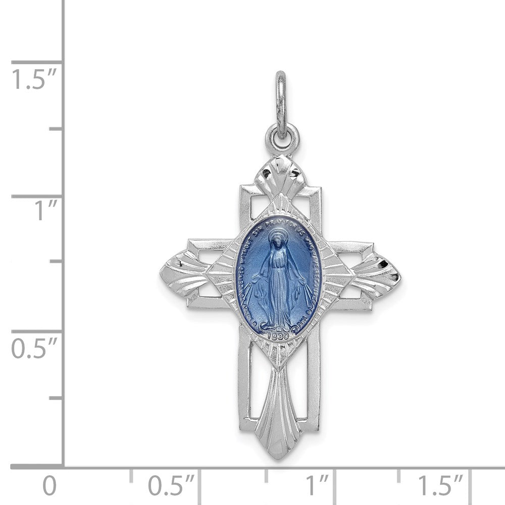 Sterlingsilber Rhodiniert Wundertätig Medaille Kreuz Anhänger