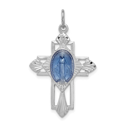 Sterlingsilber Rhodiniert Wundertätig Medaille Kreuz Anhänger