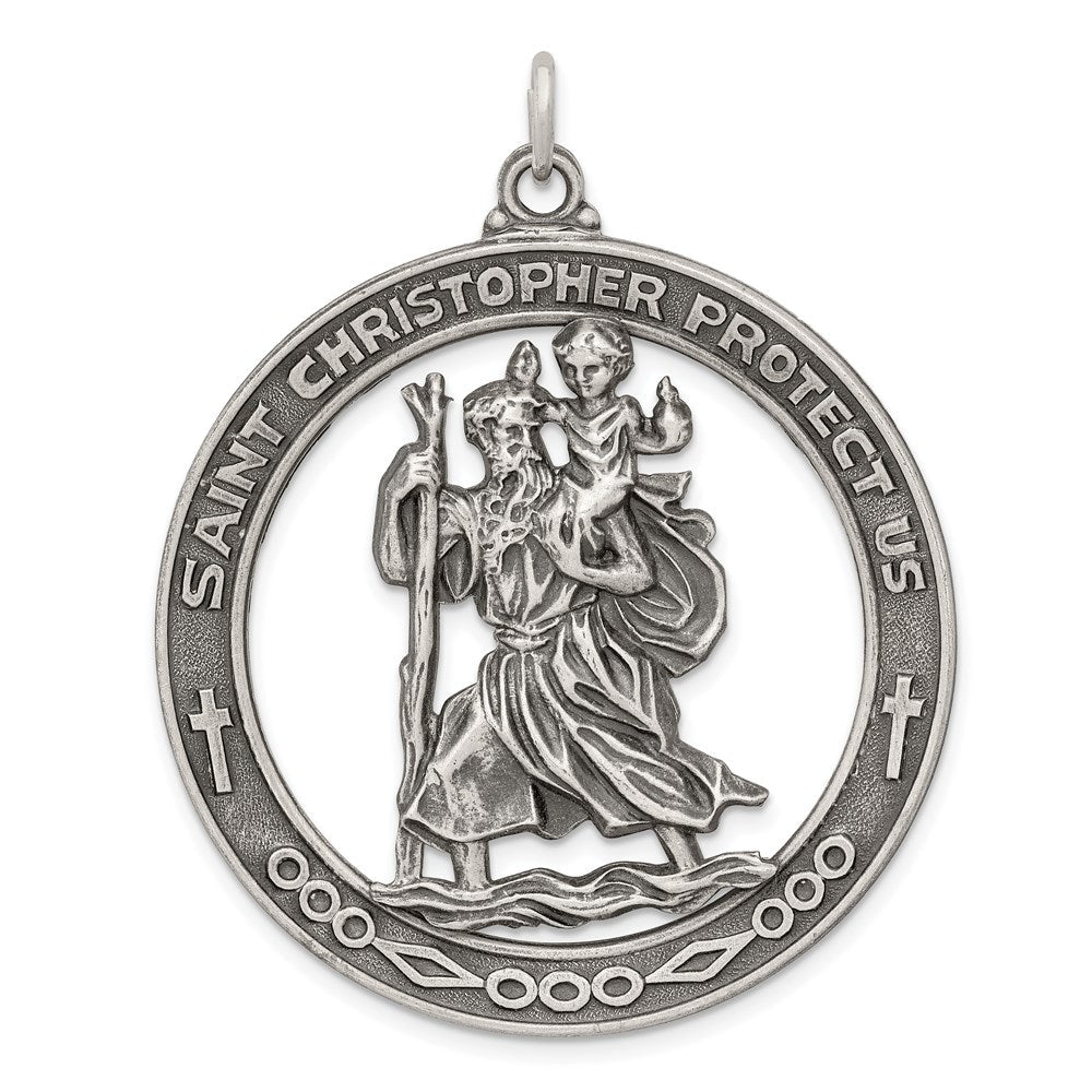 Sterlingsilber Antikisiert Saint Christopher Medaille